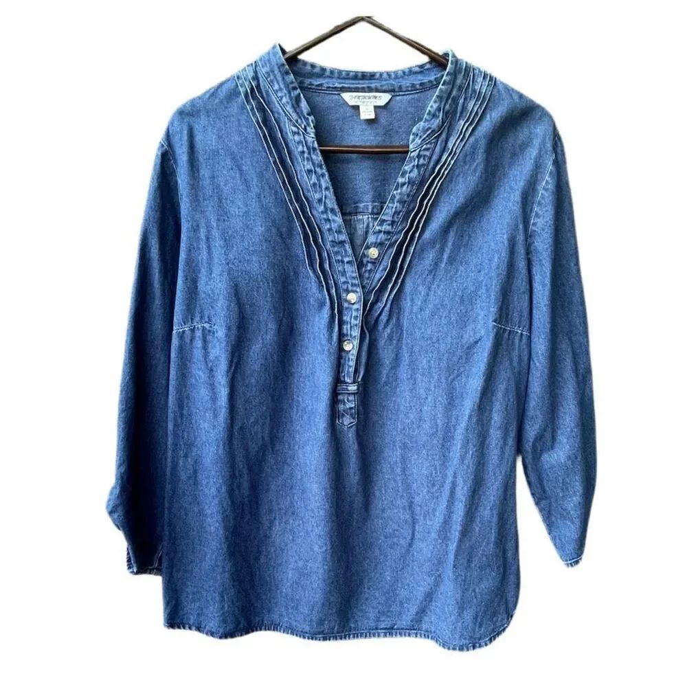 Tantrums size 1X pleated roll tab sleeves denim tunic.